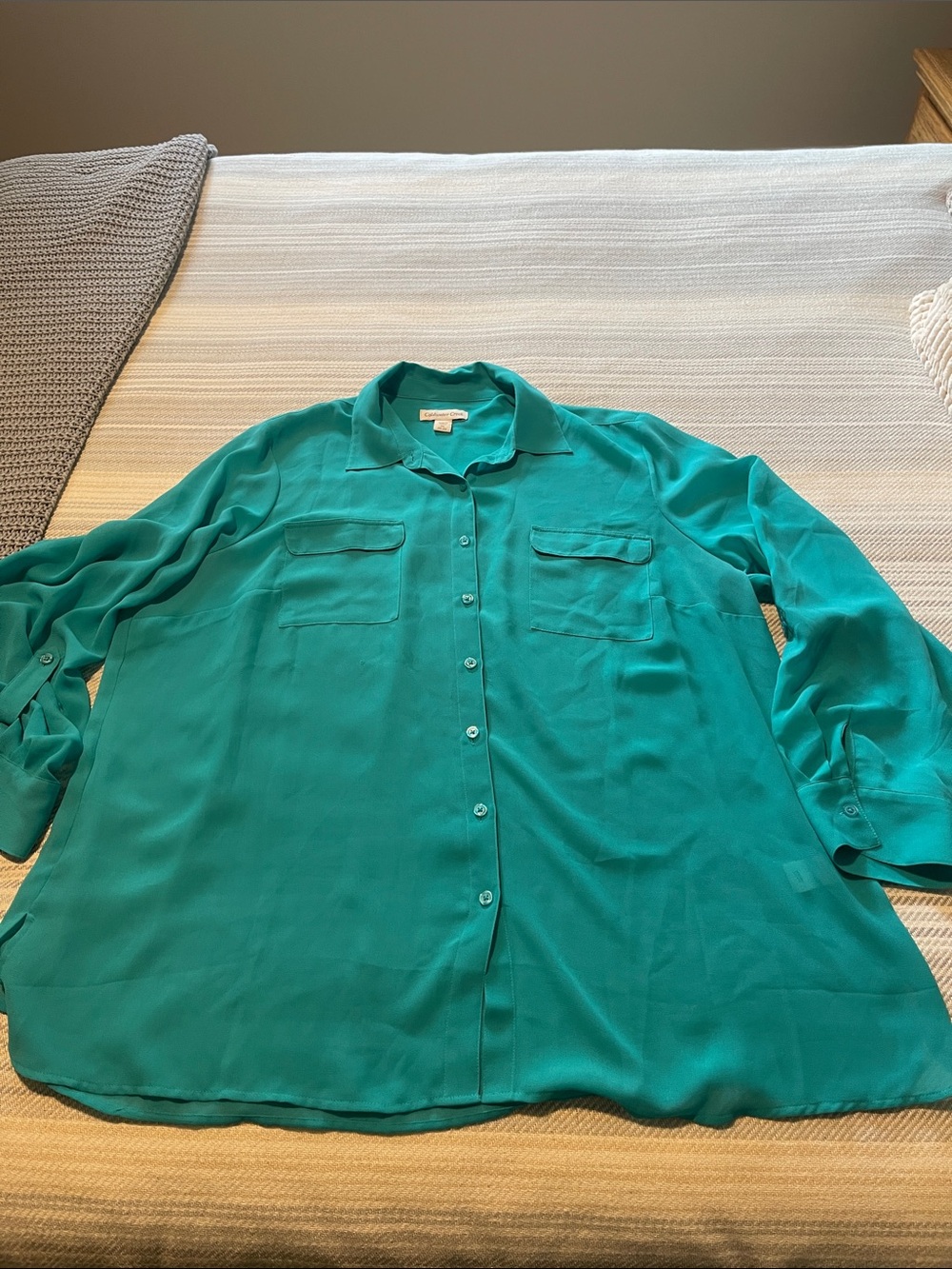 Coldwater Creek Turquoise Teal Button-Up Blouse